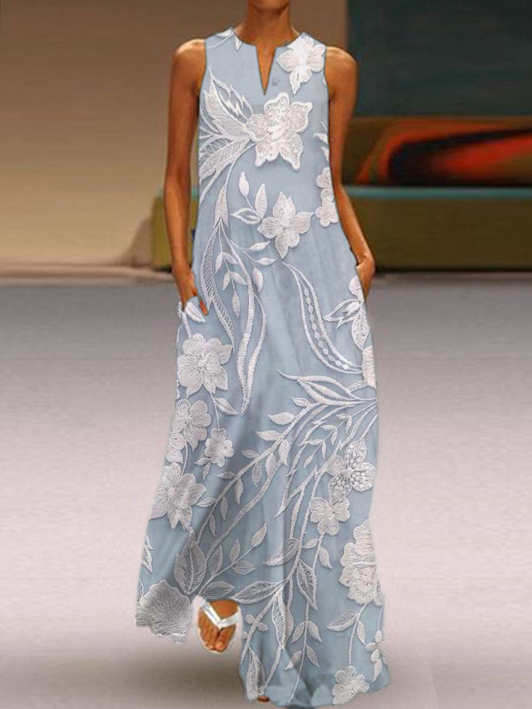 Classy Floral Embroidered Flowy Maxi Dress wearshes