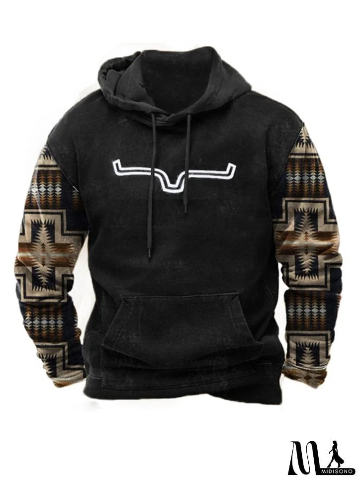 MidiSono - Fashion Street OX Horn Print Tan Hoodie Mens