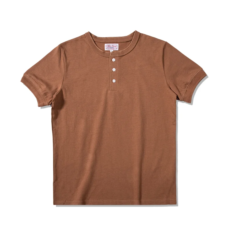 Cotton Henley Collar Short Sleeve Casual T-Shirt