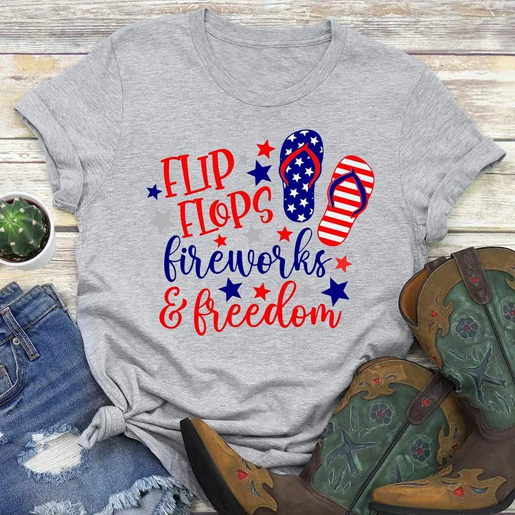 Flip flops fireworks and freedom Round Neck T-shirt-018233