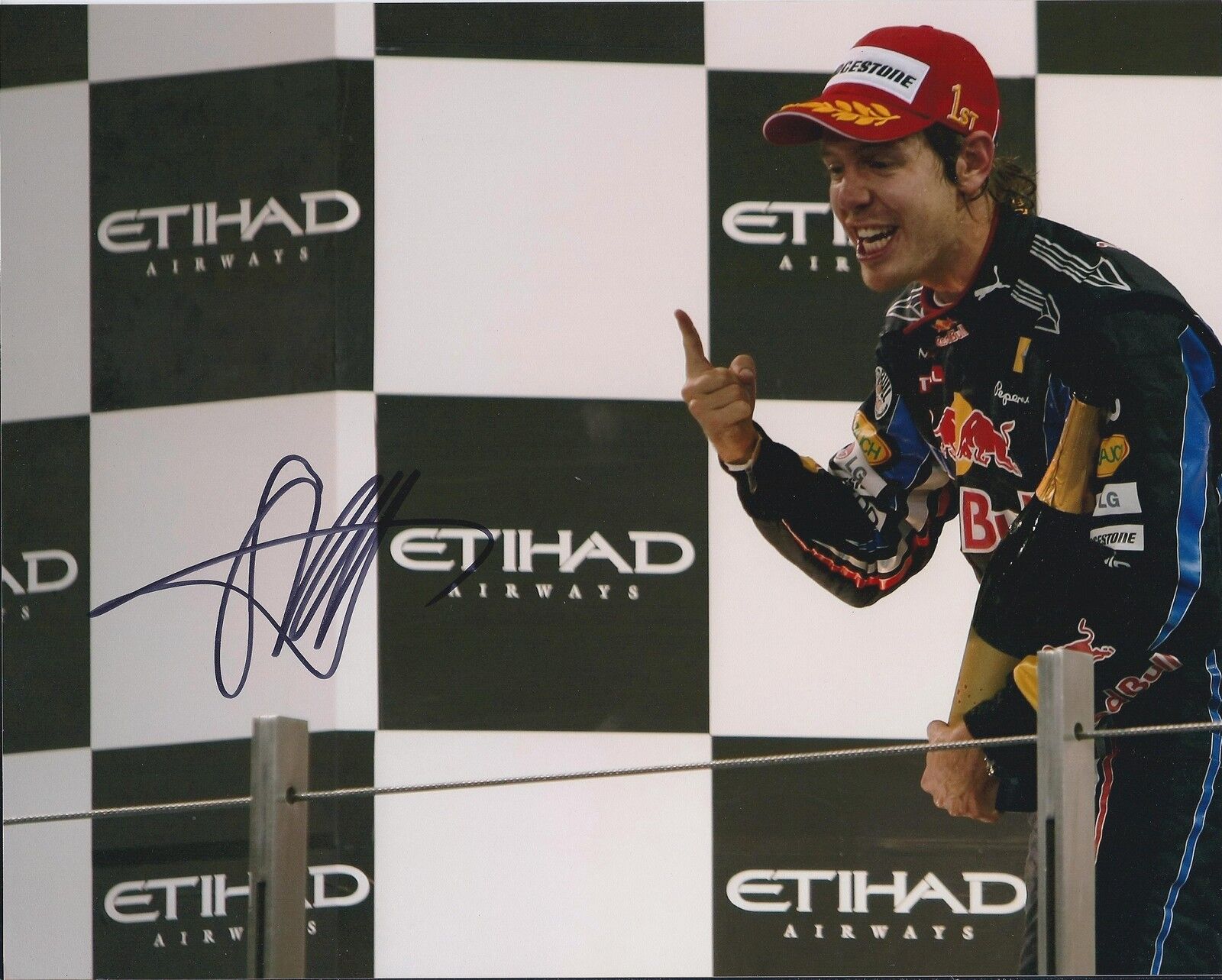 Sebastian Vettel HAND SIGNED F1 Podium 10x8 Photo Poster painting Red Bull AFTAL Autograph COA