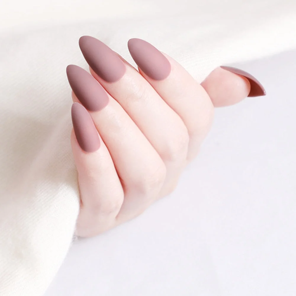 24Pcs Matte Dark Brown Artificial Fake Nails Long Stiletto False Nails For Design DIY Fingernails Art Tip Manicure Tool-Nail Inspo