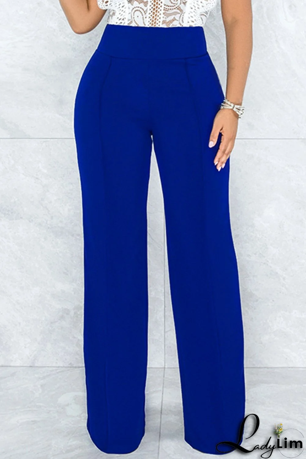 White Fashion Casual Solid Basic Regular High Waist Trousers