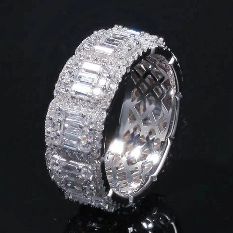 Baguette Cluster Full Iced Bling Cubic Zirconia Mens Women Hiphop Rings-VESSFUL