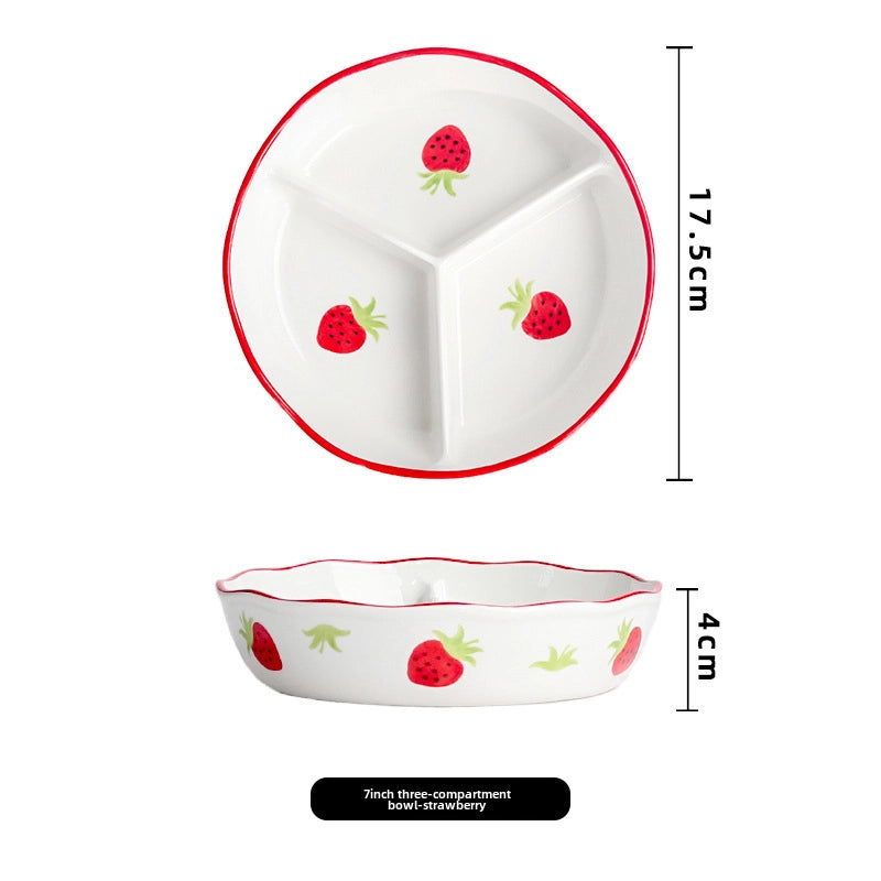 Ceramic Compartment Deep Bowl With Lid Sealed Partition Bowl Heat-resistant Microwave Oven Special Three-compartment Bowl Plate Snack Lunch Box