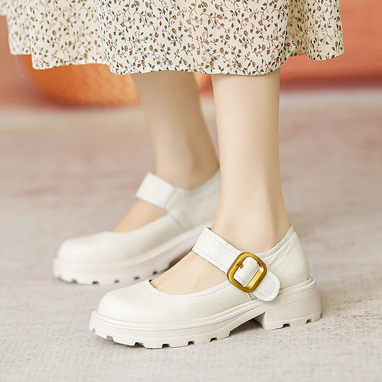 Women Retro Casual Leather Buckle Loafers