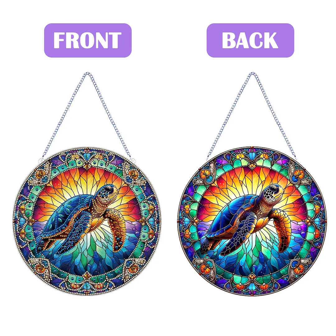 2D Flat DIY Stained Glass Turtle Suncatcher Diamond Painting Art Pendant
