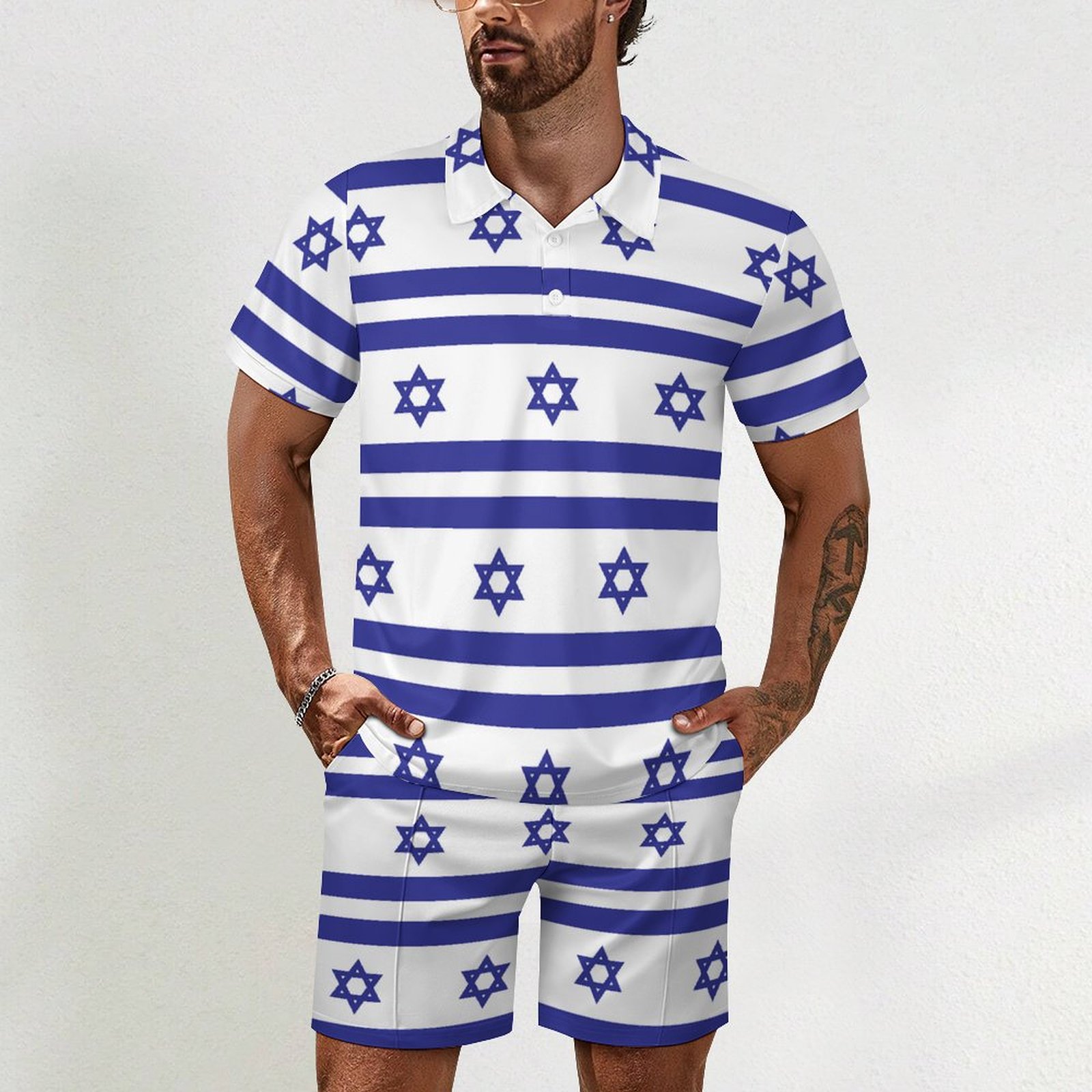Israel Flag Havic Acd Summer Beach Tropical Hawaii Suits Guys Short Sleeve Beach Shirt Shorts Set Tracksuit