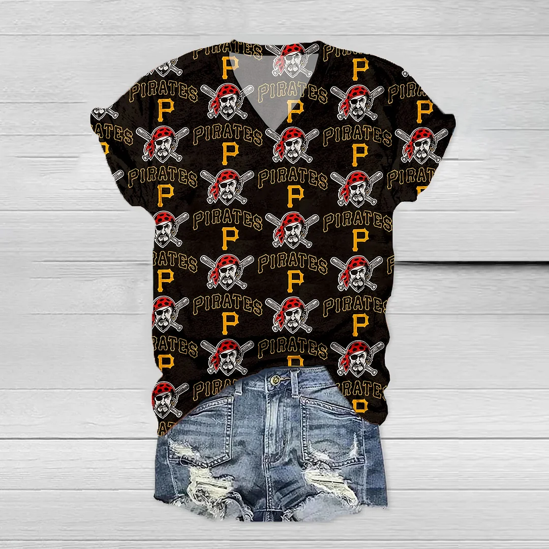 Pittsburgh Pirates Print V-Neck T-Shirt