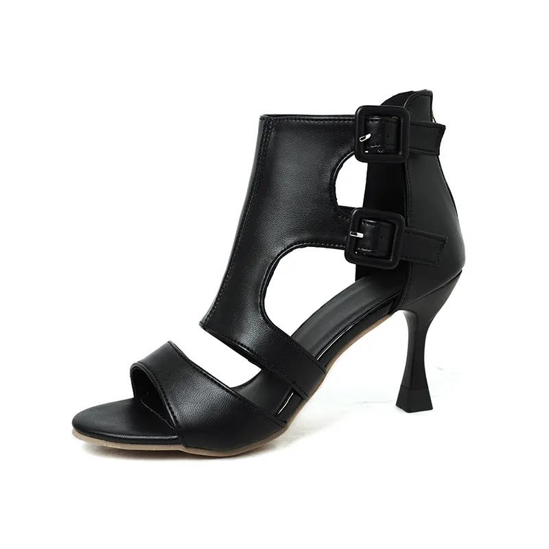 Breakj Breakj Large Code 42 Sexy Belt Buckle Fish Mouth High Heels Female Sheeled Hollow Sandals After Zipper Small Cool Boots