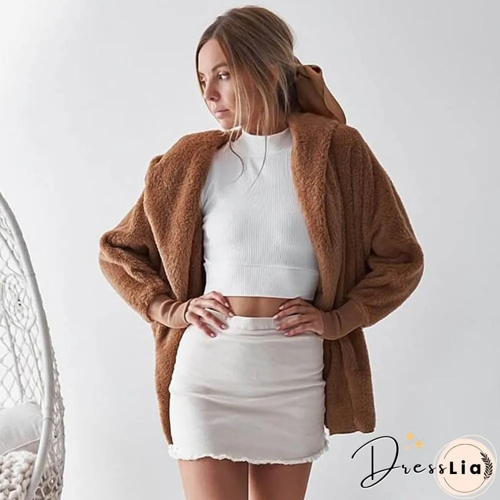 Long Sleeve Plain Hooded Sweater