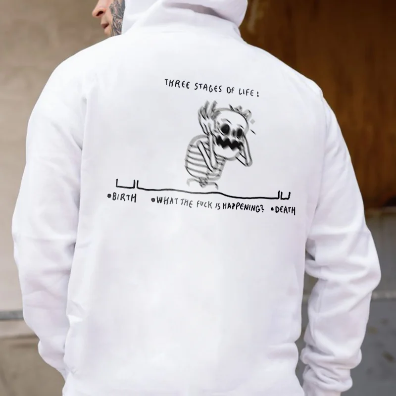Three Stages Of Life: Birth What The Fuck Is Happening? Death Print Hoodie