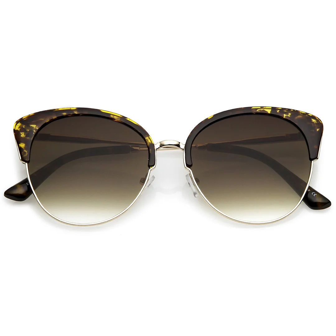 Oversize Half Frame Cat Eye glasses With Round Neutral Color Flat Lens 58mm