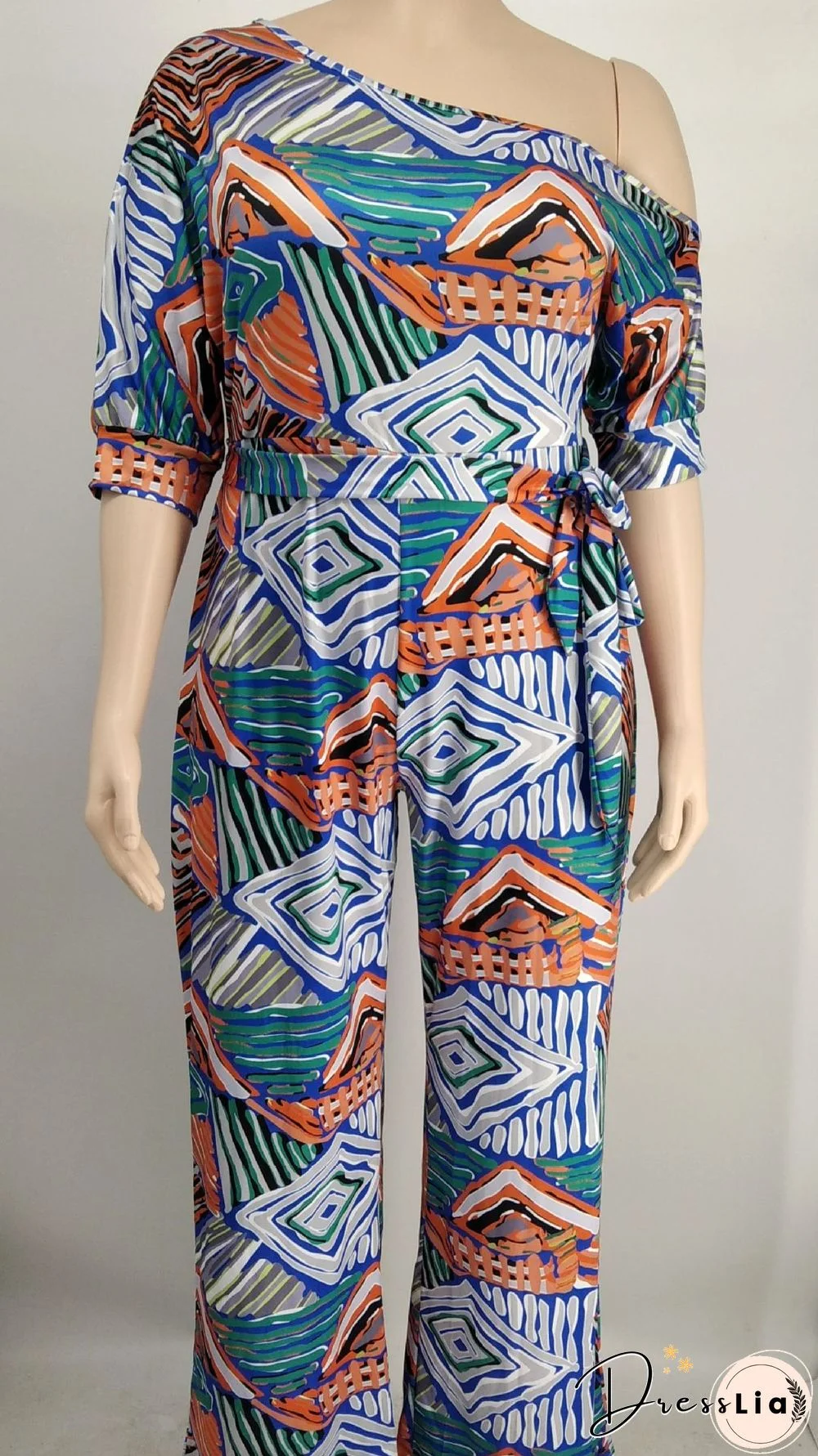 Off-the-shoulder Printed Plus Size Wide Leg Jumpsuit