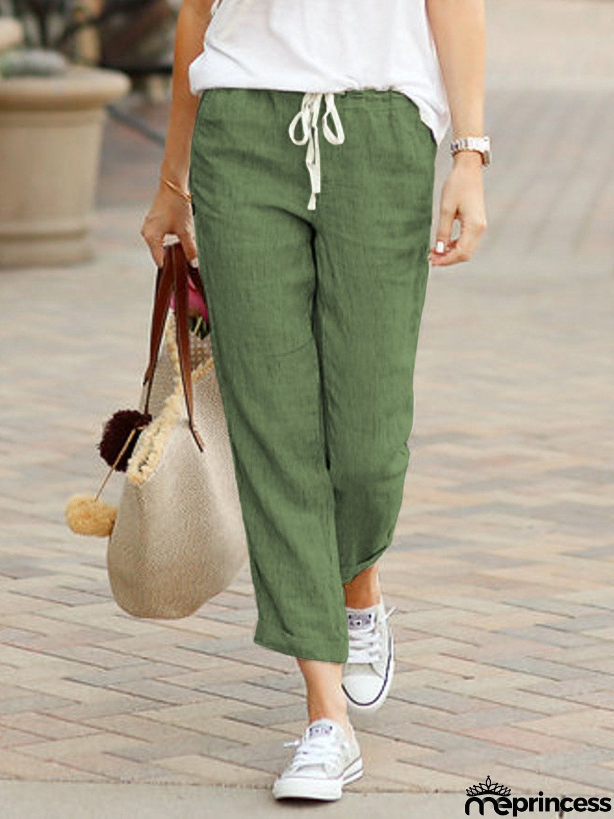 Summer Cozy Drawstring Linen Capri Pants for Women