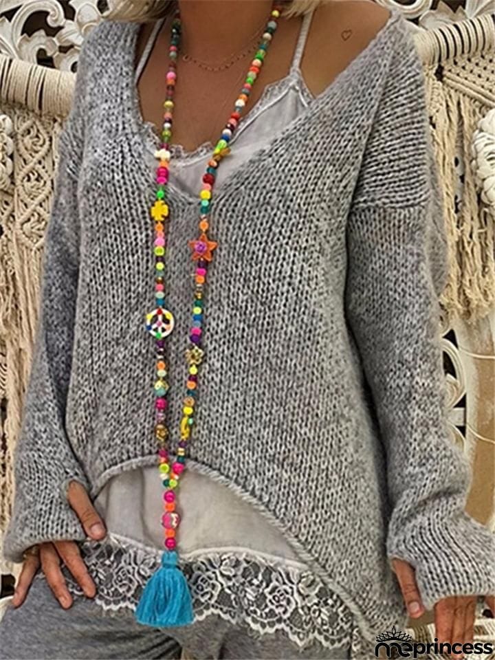 V Neck Asymmetric Long Sleeve Sweaters