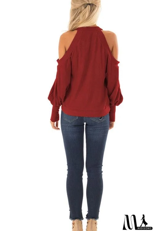 MidiSono - Casual Off-Shoulder Lantern Sleeve Top