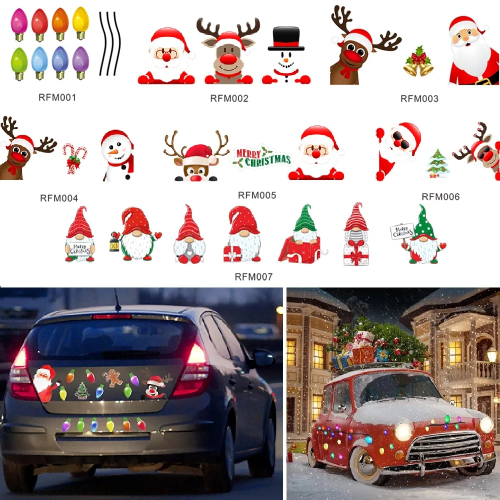 Christmas Decoration Car Sticker Magnetic Decal Refrigerator Magnets Light Bulb Santa Claus Snowman Reflective Sticker Car Decor