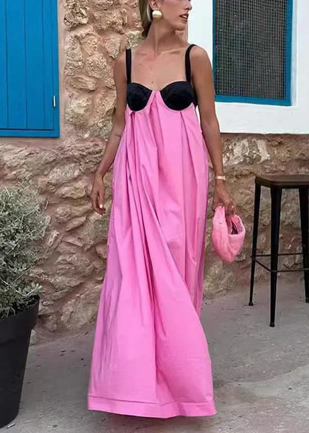 Boutique Pink Bustier Top Patchwork Lace Spaghetti Strap Dress Summer