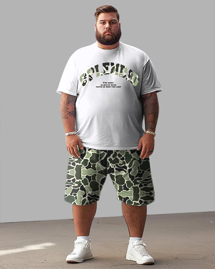 Men's Plus Size Camouflage Alphabet Print T-Shirt Shorts Suit