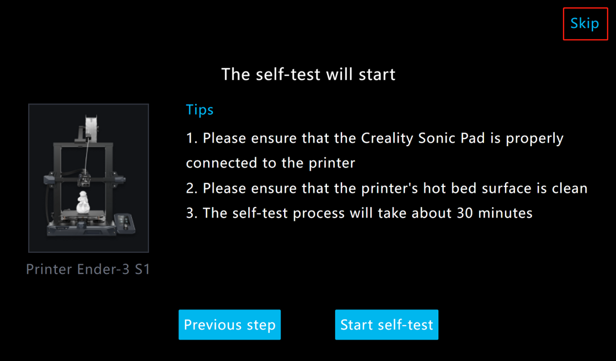 Skip self test sonic pad