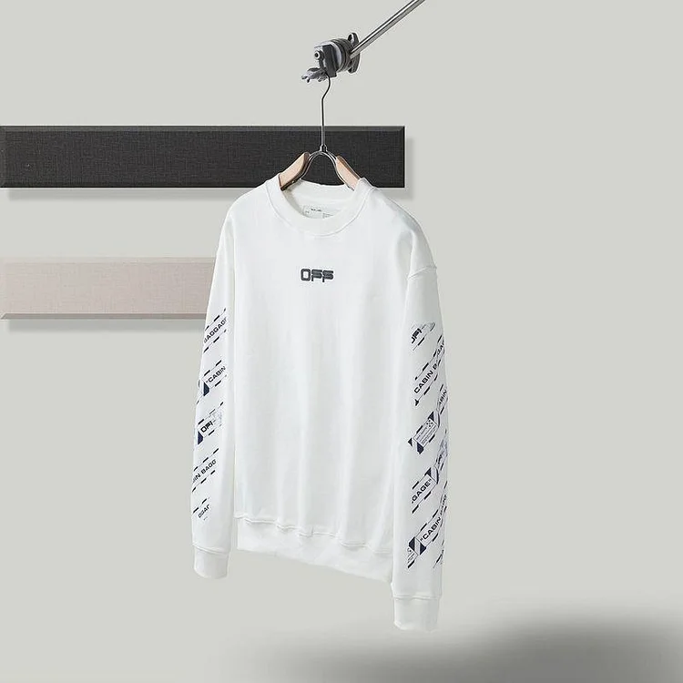 Off White Men's And Women's OW Warning Line Arrow Pullover Sweater Sweatshirts Owt