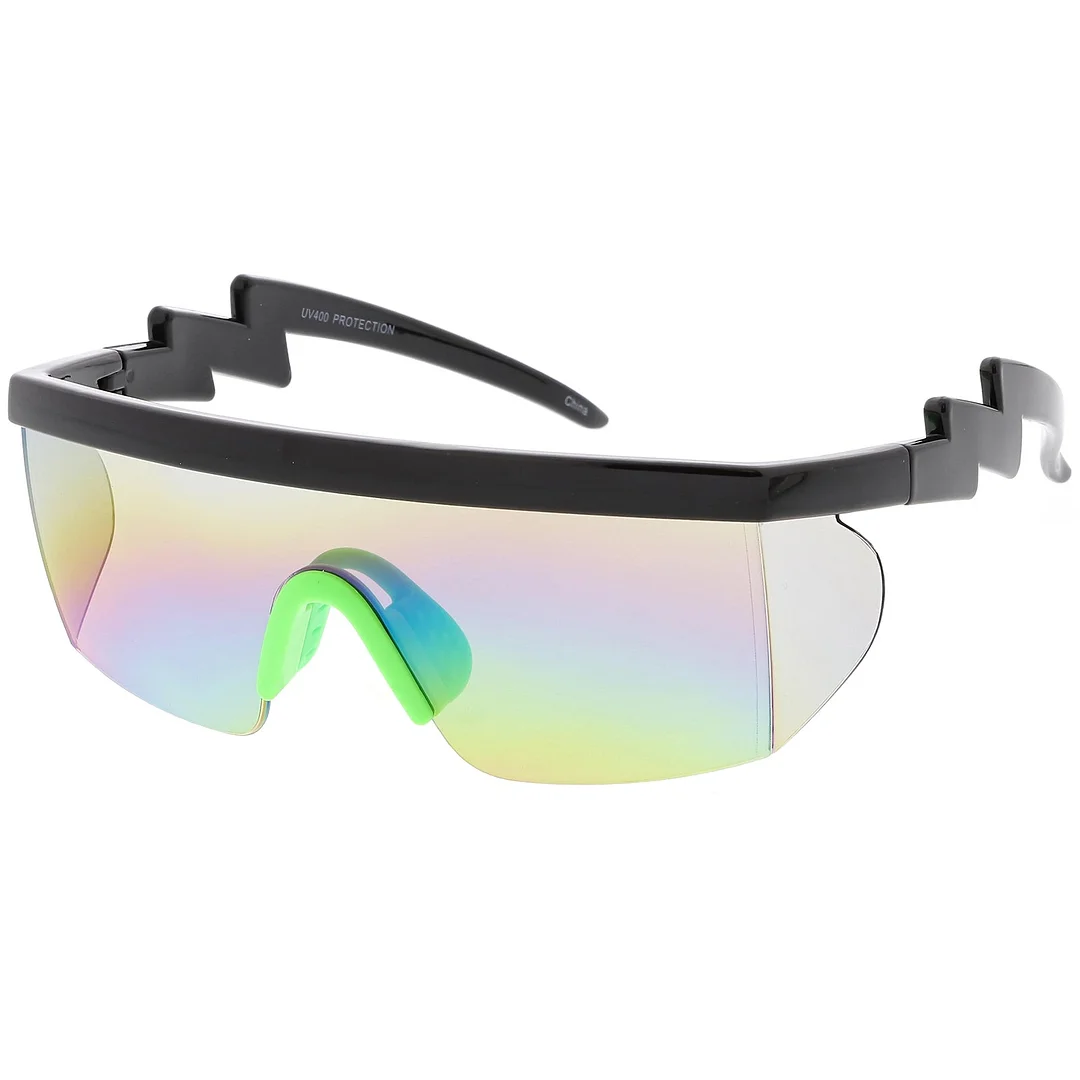 Oversize Semi Rimless Goggle Shield glasses Mirrored Lens 60mm