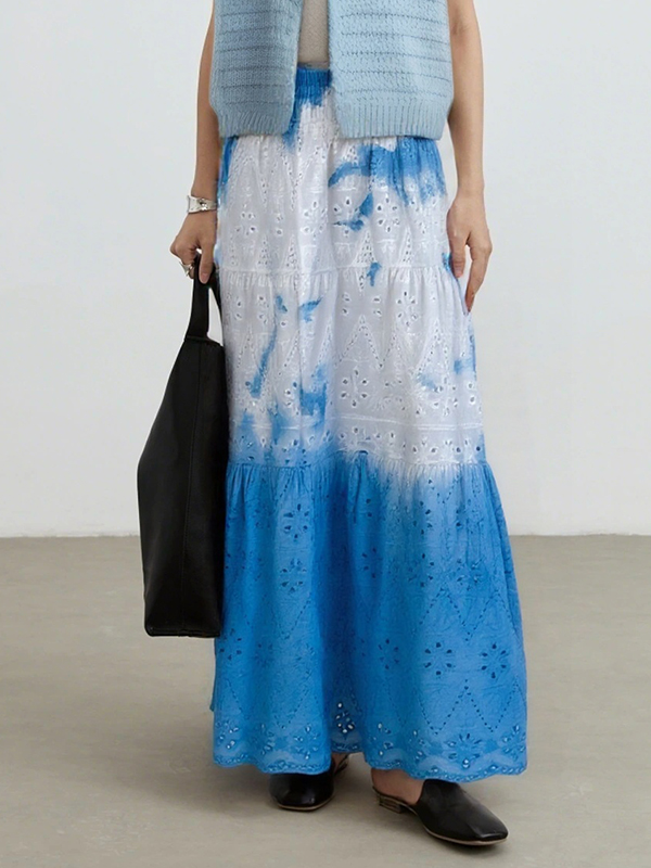 Hand-tie-dyed Flower Pattern Hollow A-Line Skirts