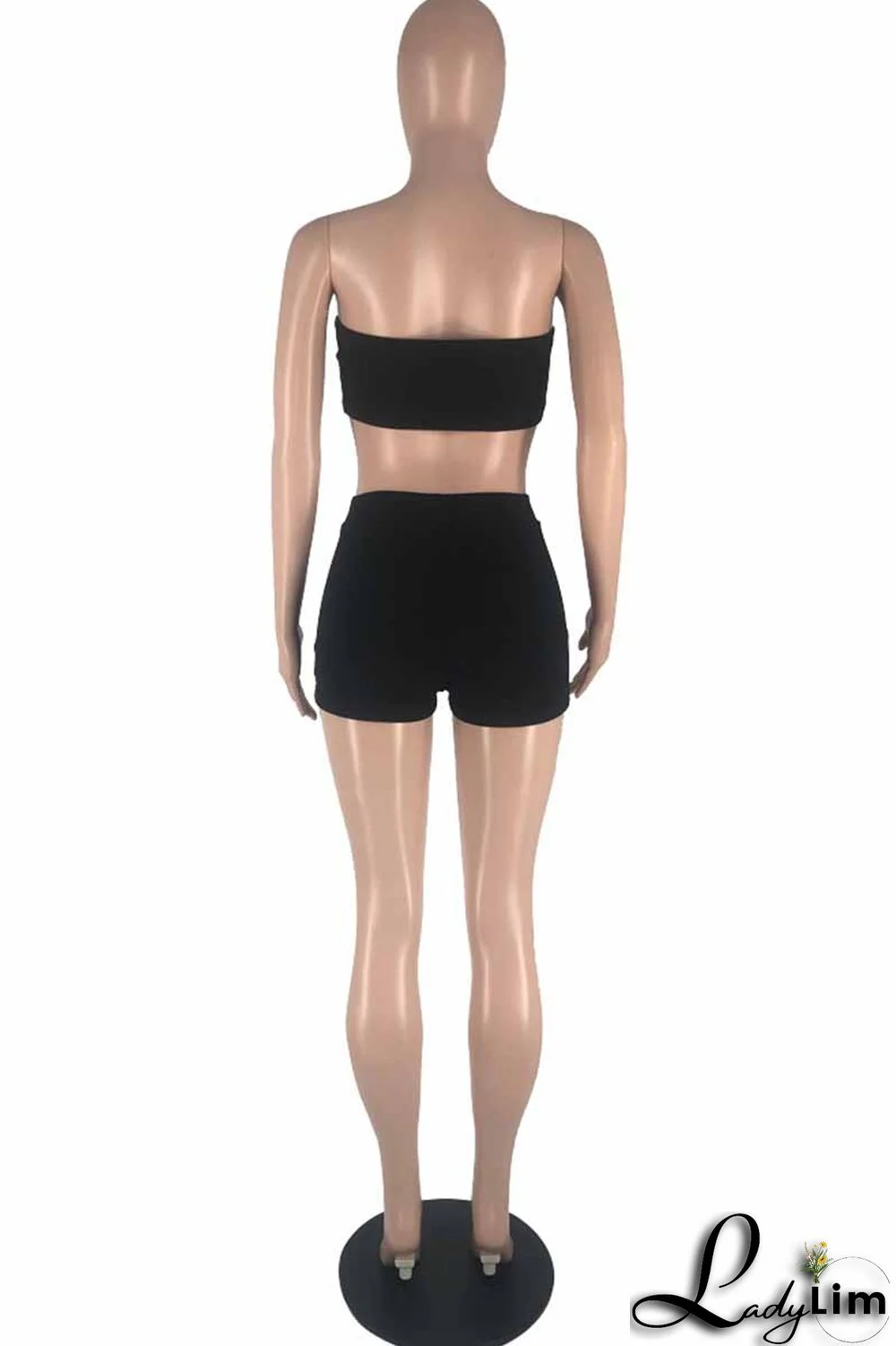 Blue Fashion Sexy Solid Backless Strapless Sleeveless Two Pieces