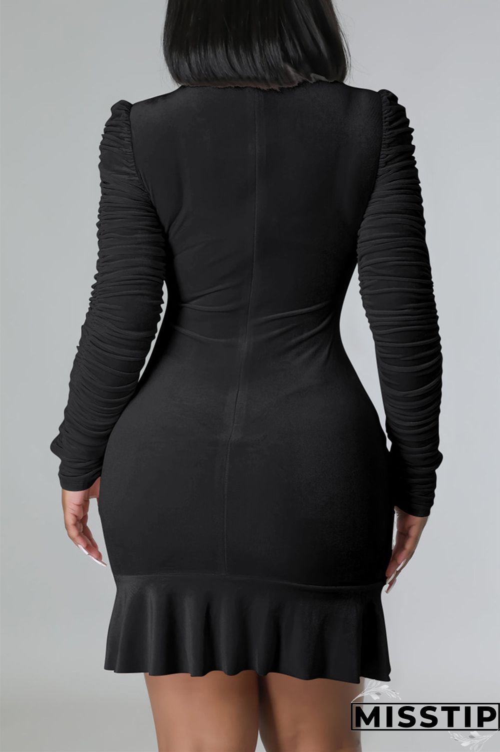 Pink Casual Solid Draw String Frenulum Fold Turtleneck Long Sleeve Dresses