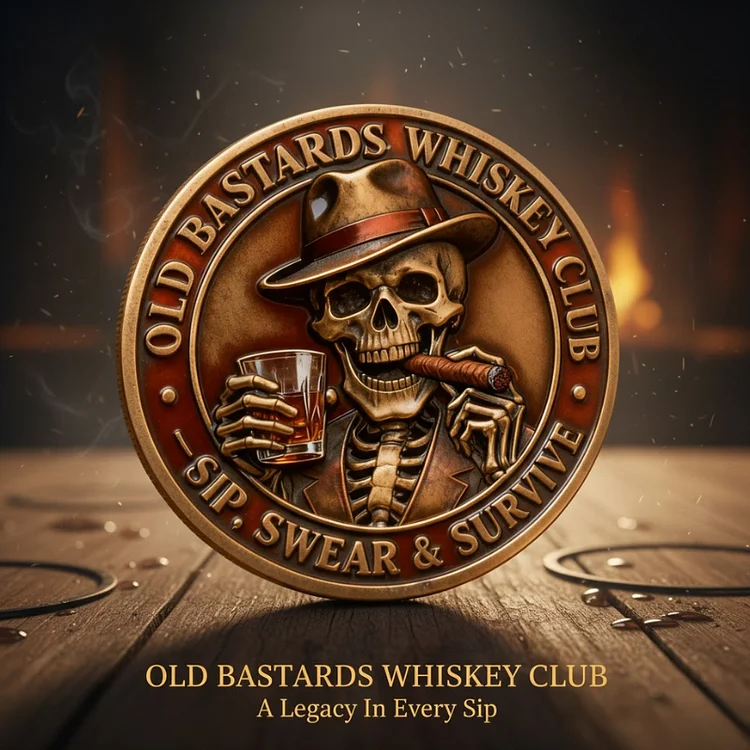 Lifetime Member: The Official Old Bastards Whiskey Club Challenge Coin