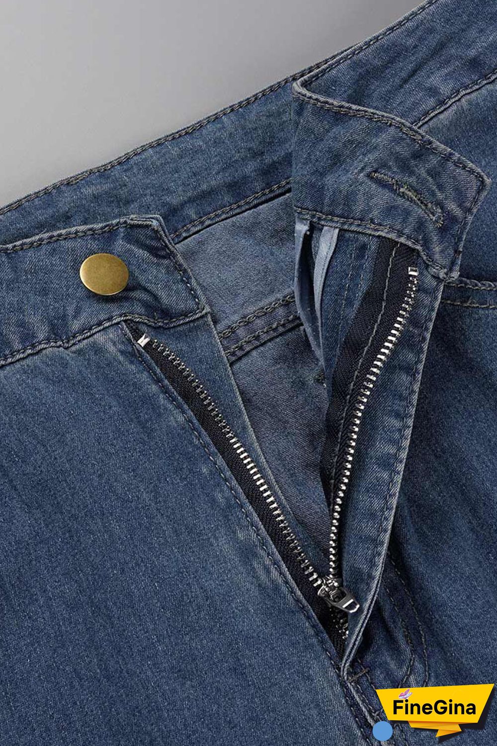 Baby Blue Casual Solid Patchwork Mid Waist Regular Denim Jeans