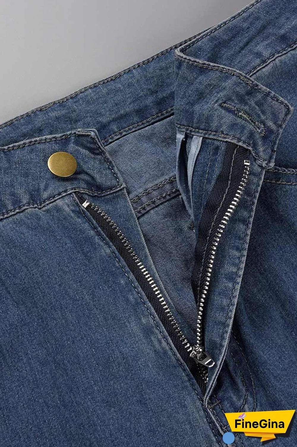 Baby Blue Casual Solid Patchwork Mid Waist Regular Denim Jeans