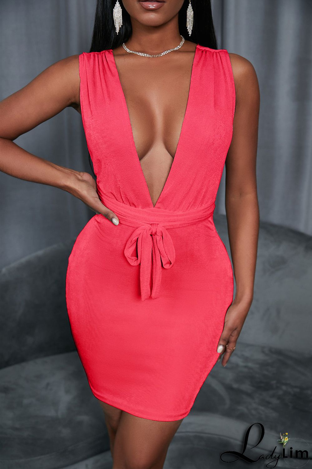 White Fashion Casual Solid Backless V Neck Sleeveless Dress