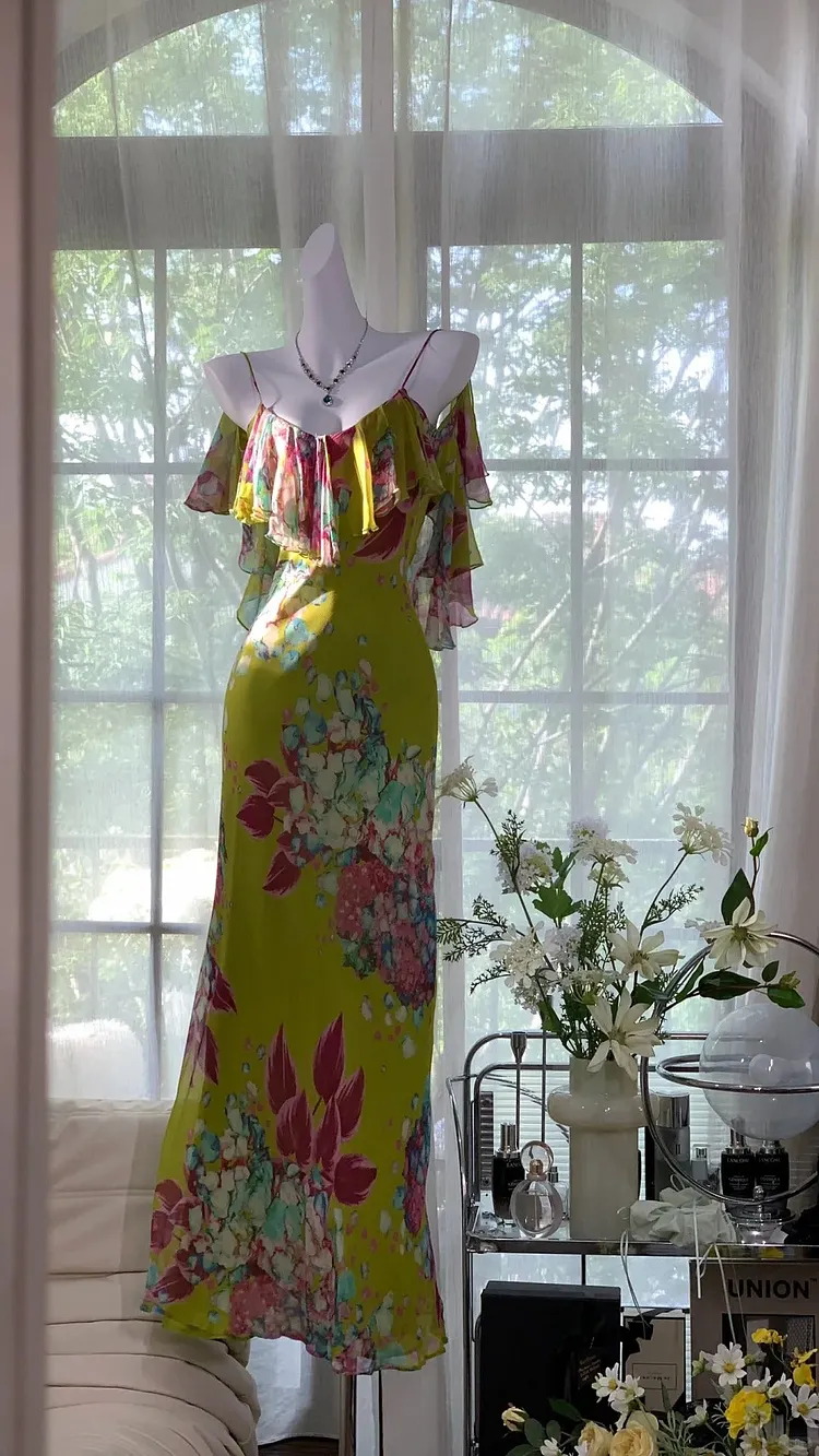 Green Elegant Romantic Fashion Backless Long Chiffon Evening Dress Ball Gown Birthday/Holiday Party Dress Prom Dress