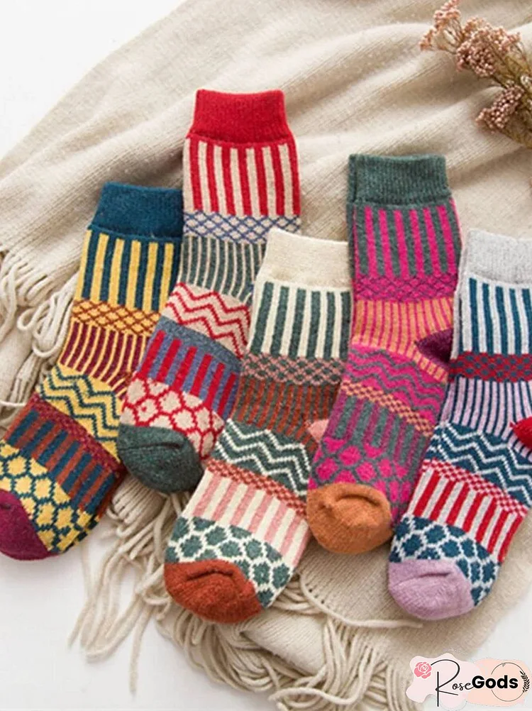 1 Pcs Casual Striped Ethnic Pattern Socks Set Everyday Basics Accessory