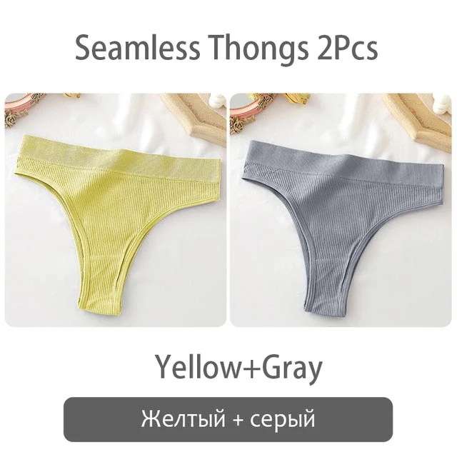 2PCS/Set Women's thong High Waisted Seamless Women's Panties Comfortable Briefs 6 Solid Colors S-XL Sexy Underpants For Women