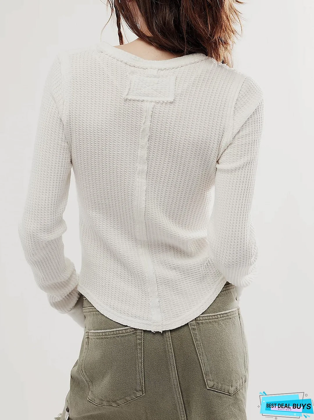 Exposed Seam Round Neck Long Sleeve T-Shirt