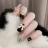 Bayuyun 24Pcs/Set Coffee Leopard French Fake Nails with Diamonds Japan Korean Artificial Acrylic Press on Nails Removable Stick on Nails