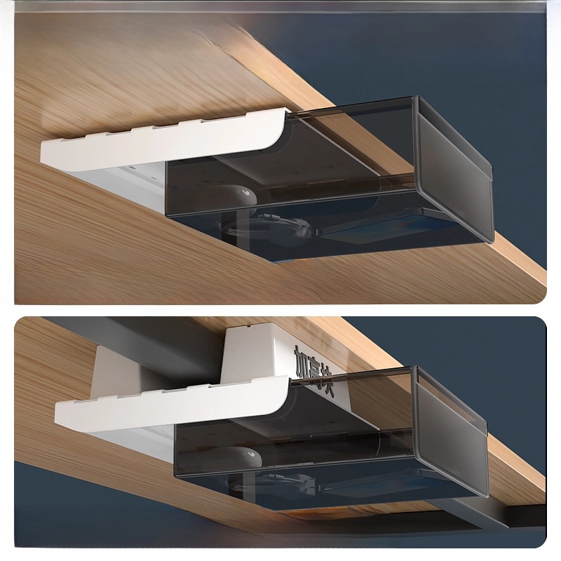 Punch-free Invisible Storage Box Under Desk Computer Desk Office Work Desk Under Desk Hidden Storage Drawer2