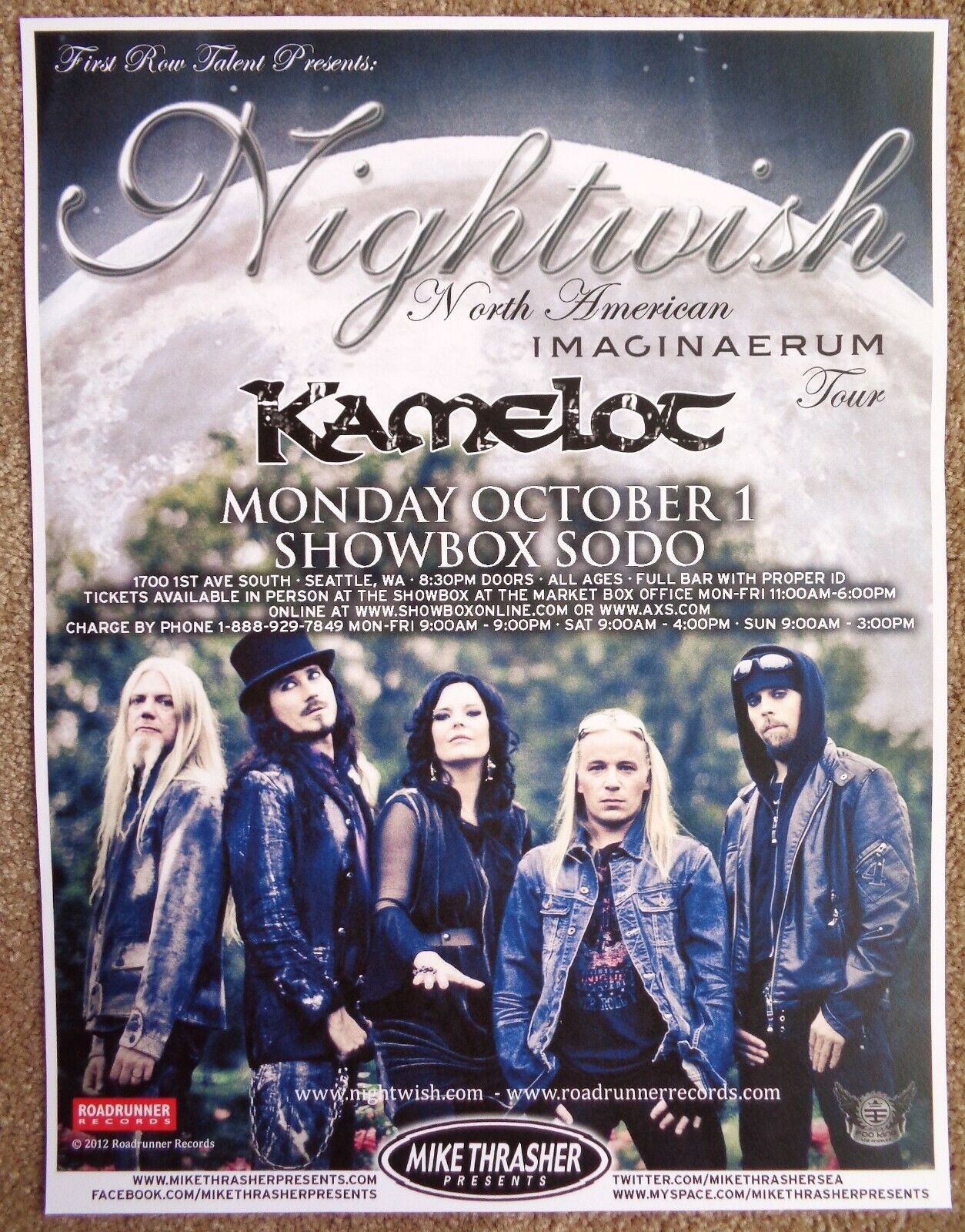 NIGHTWISH 2012 Gig POSTER Seattle Washington Imaginaerum Concert