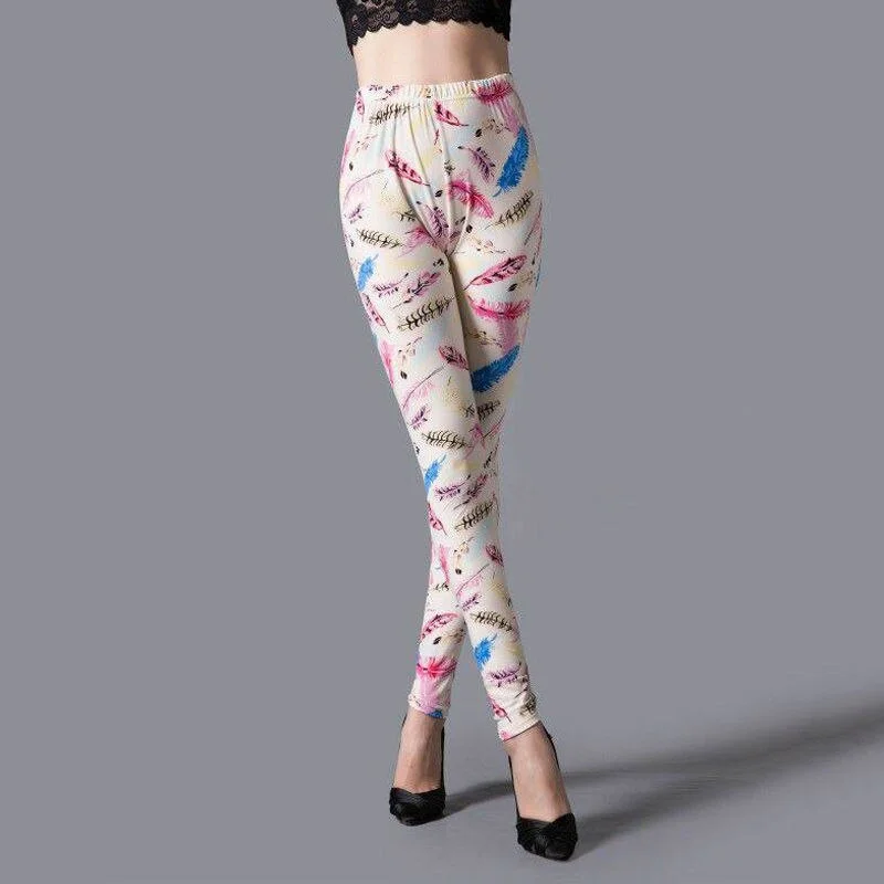 CUHAKCI Printed Leggings Women Workout Polyester High Waist Leggins Fitness Gym Activewear Pencil Pants