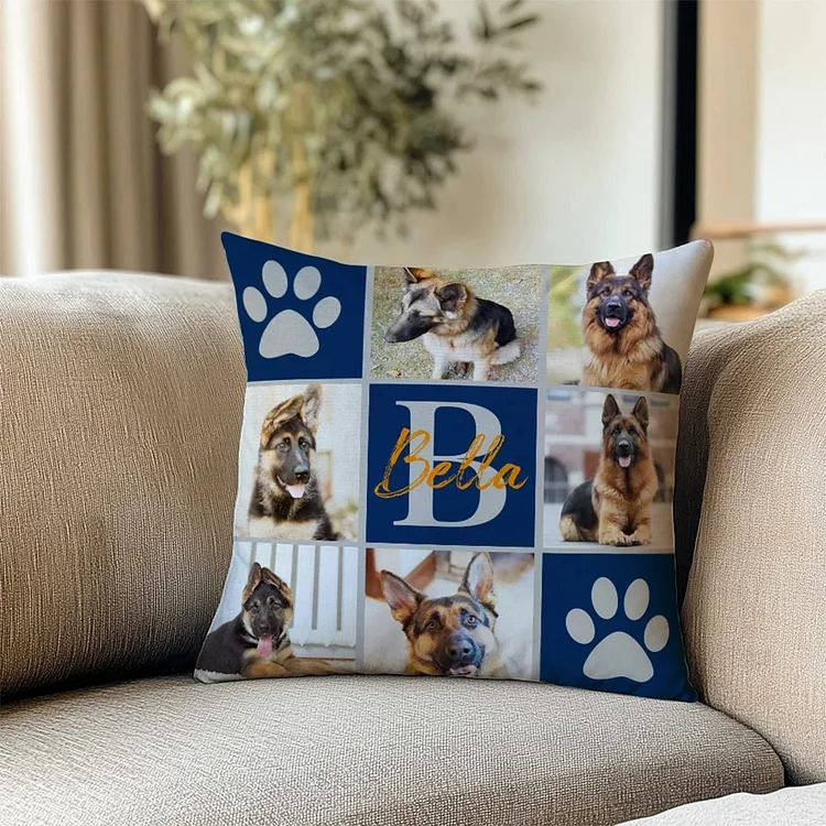 Personalized Multicolor Paw Print Pet Photos Soft Throw Pillow Cover with Name and Initial Home Decor Birthday Gift for Pet Lovers Owners
