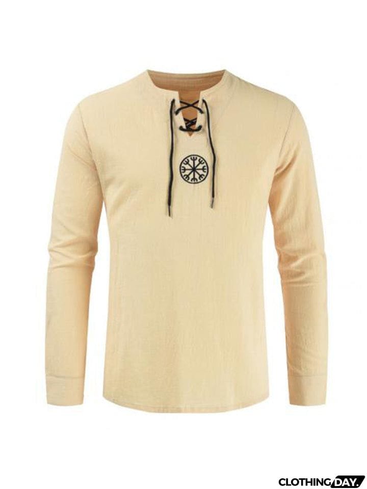 Lace Up Black Long Sleeve Shirt Mens