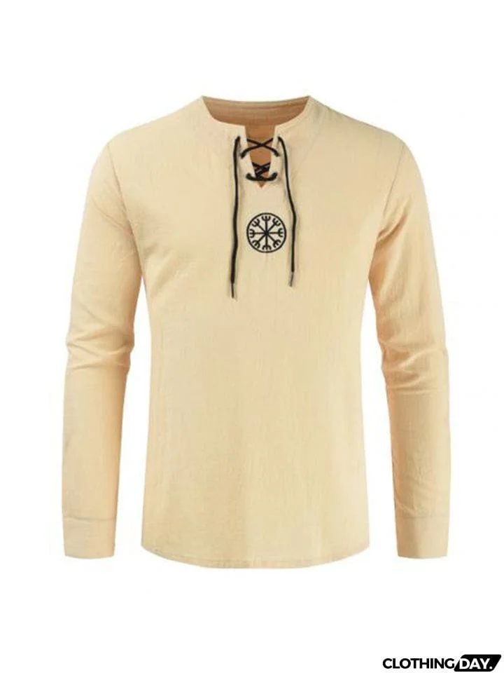 Lace Up Black Long Sleeve Shirt Mens