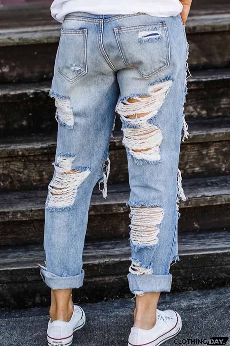 Heavily Destroyed Boyfriend Jeans