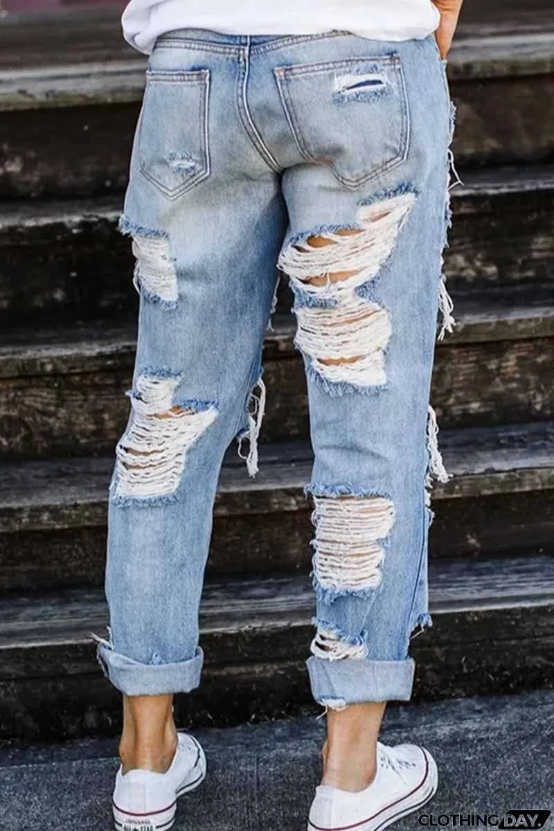 Heavily Destroyed Boyfriend Jeans