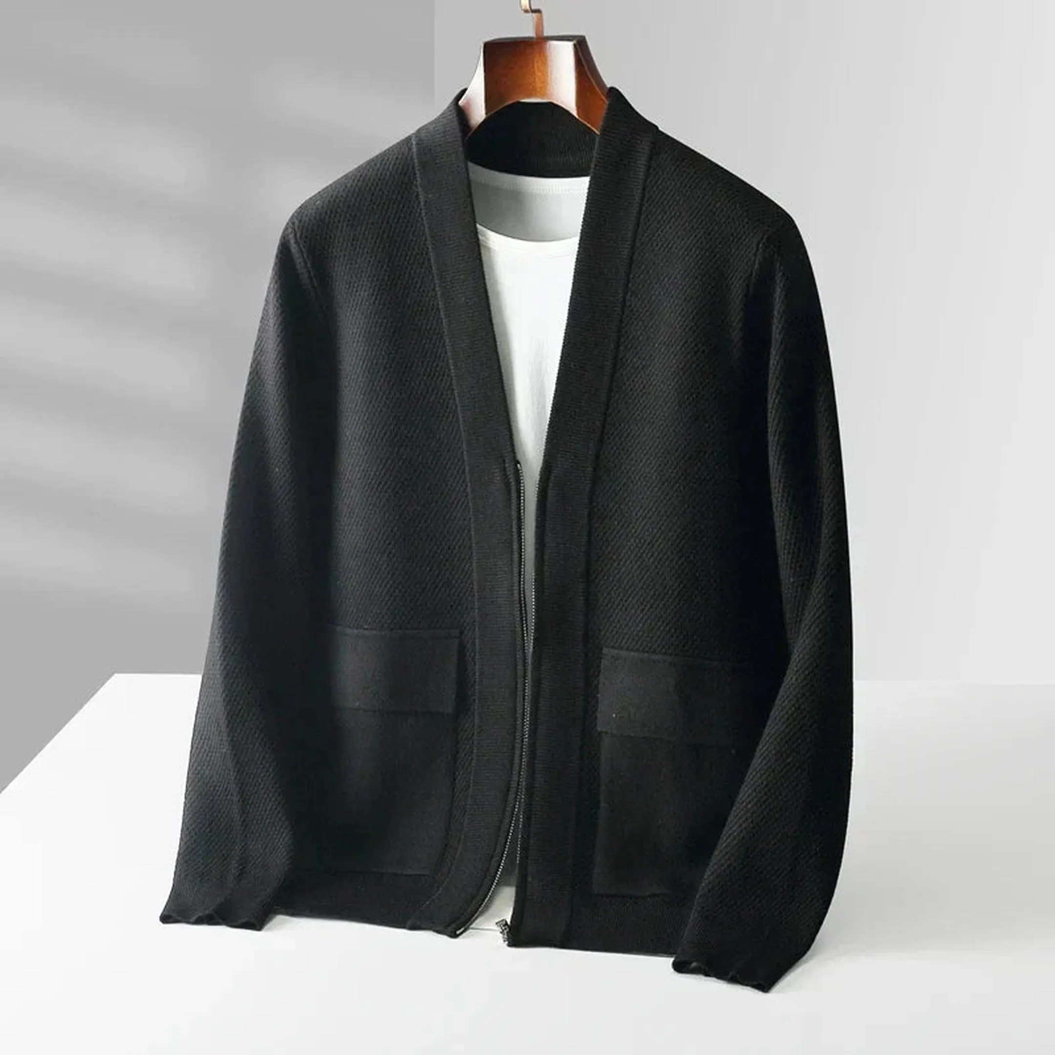 Men's Cashmere Blend Zip Cardigan &ndash; Shawl Collar Knit Layer