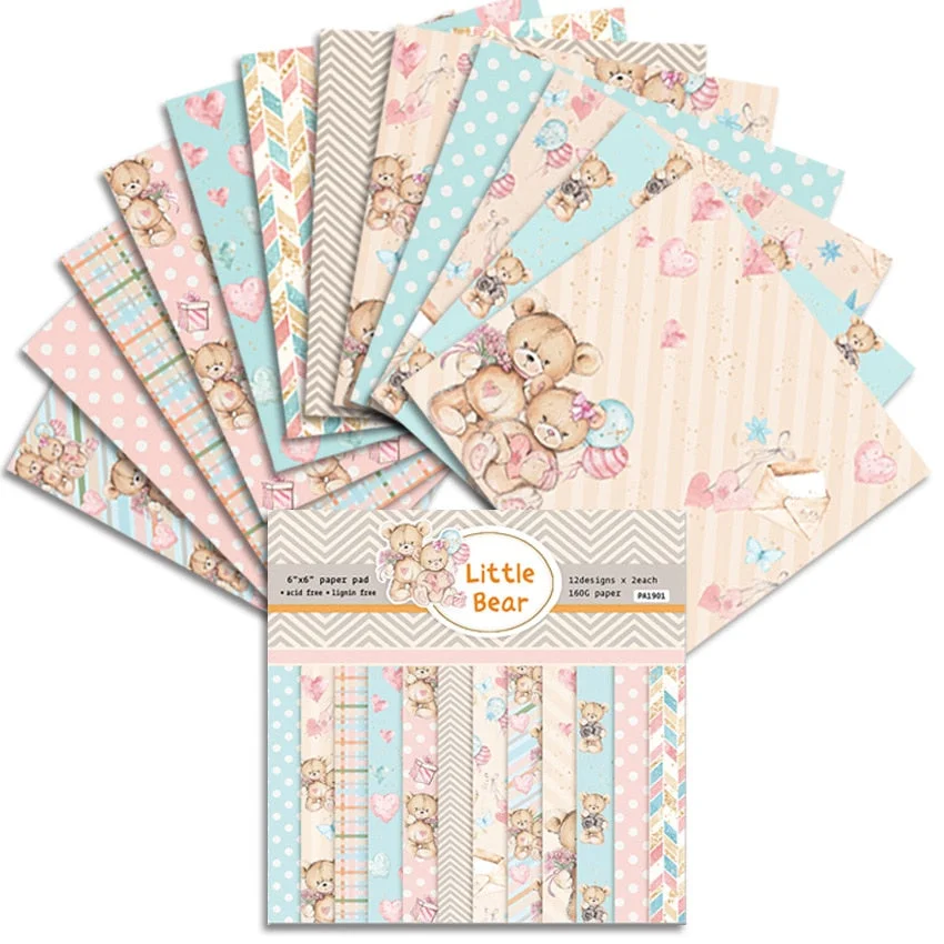24 Sheets 6"X6" Little Bear Patterned Paper Pad Scrapbooking Paper Pack Handmade Craft Paper Craft Background Pad Card PA1901