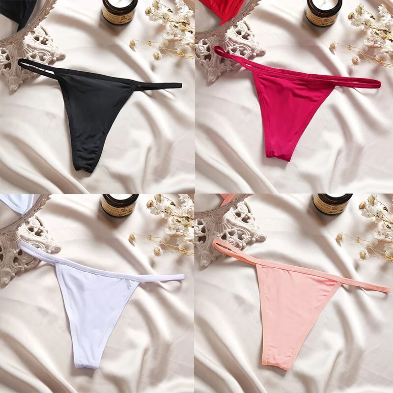 4PCS/Set Sexy Panties Women Thong Female G-string Underwear Panties Solid Color Intimate Lingerie Underpants Seamless Panties